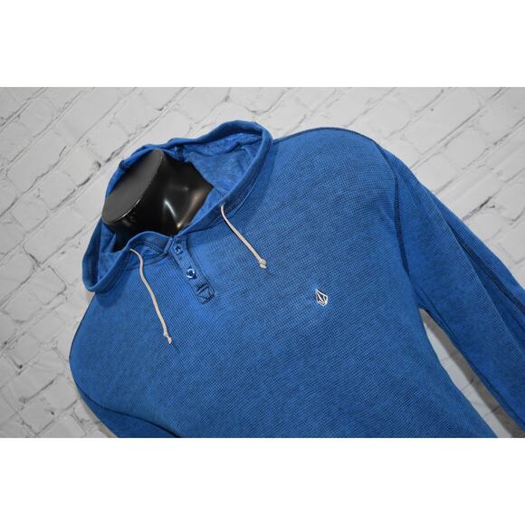 Volcom Gym Thermal Hoodie Shirt Mens Size Large Blue Performance - Picture 1 of 6